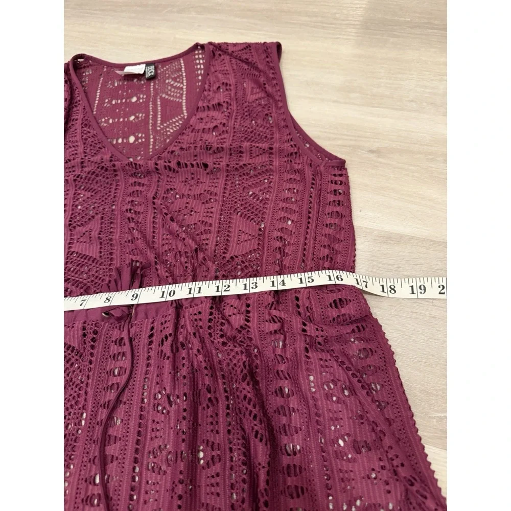 Becca Crochet Swim Cover Up Dress XS Burgundy Beach Boho Resort Wear Cruise